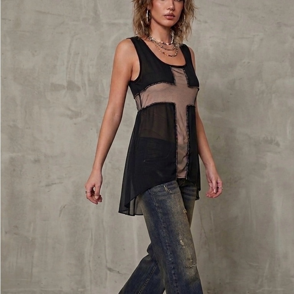 Black and Tan Sleeveless Top